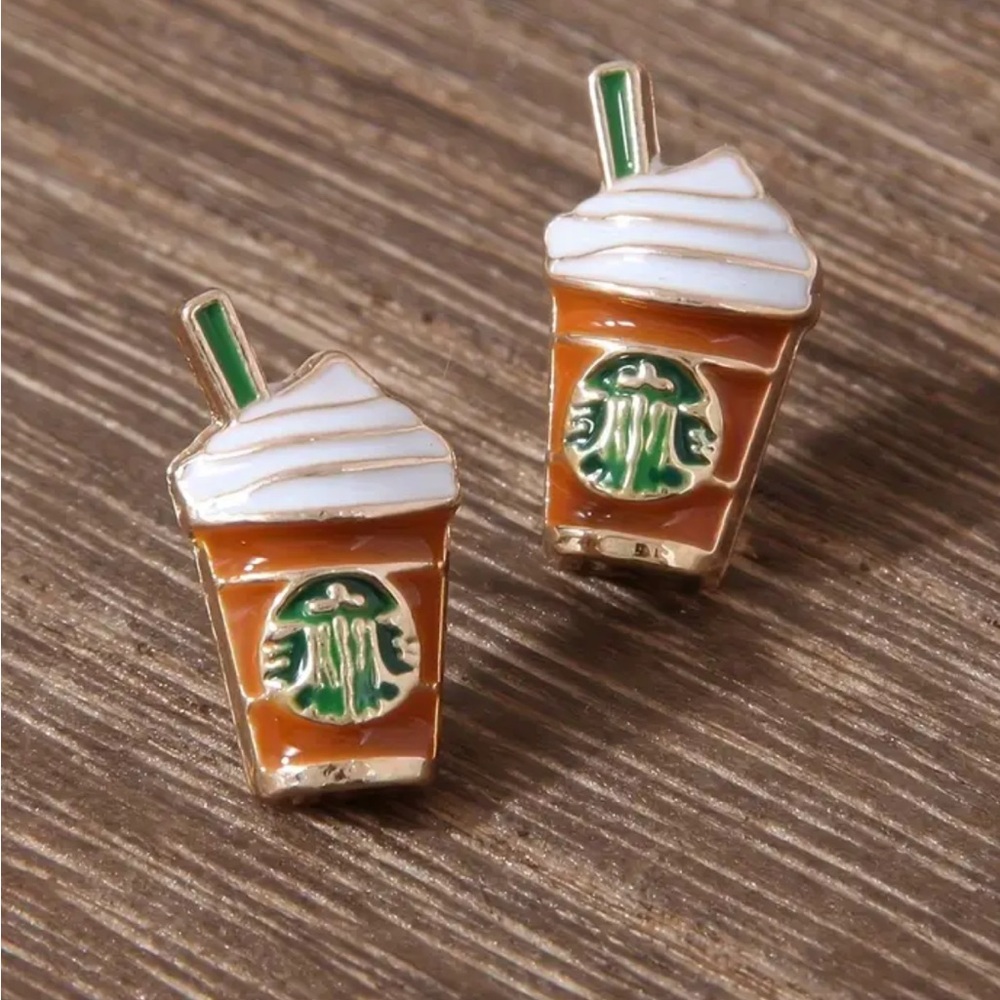 Starbucks brown stud earrings new - Picture 1 of 3